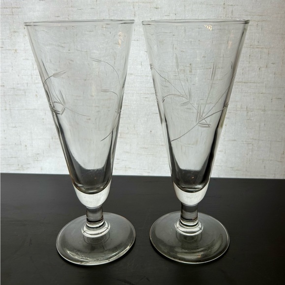 2 Fostoria etched, wheat pattern, Pilsner glasses. - Picture 2 of 9